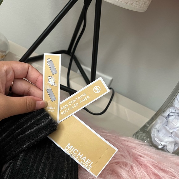 NWT Michael Michael Kors Fingerless Gloves Soft Knit Black Gray Ribbed Arm Sock - Picture 8 of 11